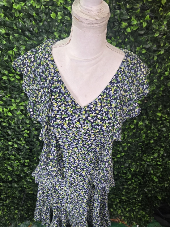 Michael Kors Navy Floral Ruffle Midi Dress - Picture 6 of 11